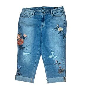 Womens Lane Bryant Girlfriend Crop Jeans Embroidered Floral Design Size 18 Blue